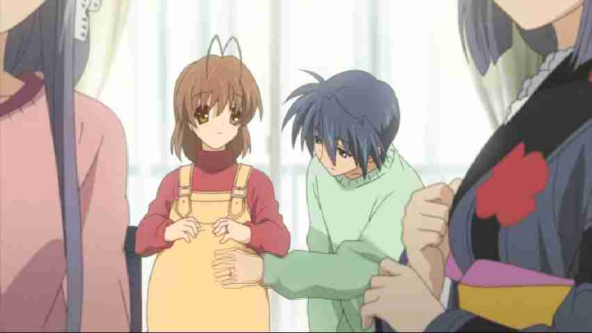 ClannadAfterStoryEp16At11m27s Tomoya touching Nagisa baby bump